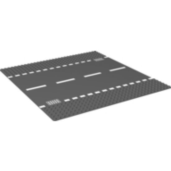 Baseplate, Road 32 x 32 6-Stud Straight with White Dashed Lines and Storm Drain Pattern