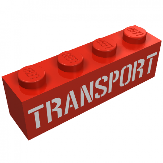 Brick 1 x 4 with White 'TRANSPORT' Stencil Pattern