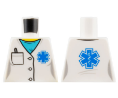 Torso Hospital Lab Coat, Medium Azure Scrubs, Blue EMT Star of Life, Pocket with Pen Pattern
