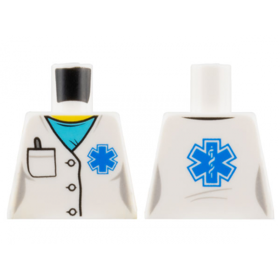Torso Hospital Lab Coat, Medium Azure Scrubs, Blue EMT Star of Life, Pocket with Pen Pattern