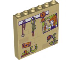 Panel 1 x 6 x 5 with Stable Wall with Ladybug, Lead Ropes, Brush, Horseshoe, Picture, and Ribbon Pattern