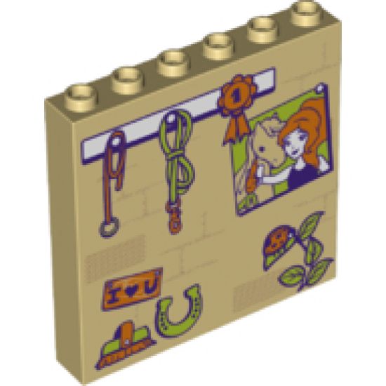 Panel 1 x 6 x 5 with Stable Wall with Ladybug, Lead Ropes, Brush, Horseshoe, Picture, and Ribbon Pattern
