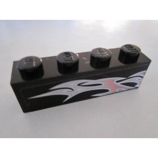 Brick 1 x 4 with Silver and Pink Flames on Black Background Pattern Model Right Side (Sticker) - Set 8495