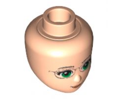 Mini Doll, Head Friends with Green Eyes and Glasses, Orange Lips and Closed Mouth Pattern
