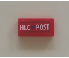 Tile 1 x 2 with 'HLC' Heart 'POST' and Black Lines Pattern (Sticker) - Set 41310