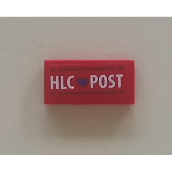 Tile 1 x 2 with 'HLC' Heart 'POST' and Black Lines Pattern (Sticker) - Set 41310