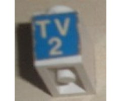 Brick 1 x 2 with White 'TV 2' on Blue Pattern both ends (Stickers) - Set 664-1