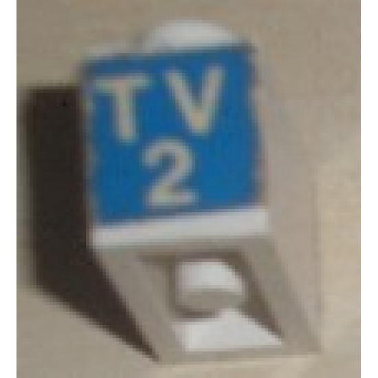 Brick 1 x 2 with White 'TV 2' on Blue Pattern both ends (Stickers) - Set 664-1
