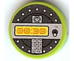 Tile, Round 2 x 2 with Orange '00:30' Digital Display Pattern (Sticker) - Set 8968