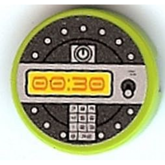 Tile, Round 2 x 2 with Orange '00:30' Digital Display Pattern (Sticker) - Set 8968