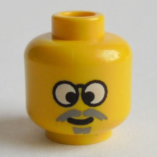 Minifigure, Head Glasses with Gray Moustache, Crosseyed Pattern - Blocked Open Stud