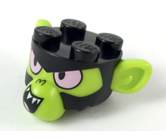 Minifigure, Head, Modified Mojo Jojo with Lime Ears and Face, Pink Eyes Pattern