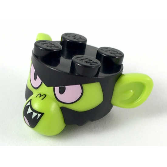 Minifigure, Head, Modified Mojo Jojo with Lime Ears and Face, Pink Eyes Pattern