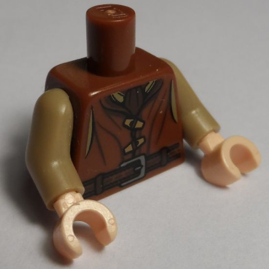 Torso LotR Vest with 2 Toggle Buttons, Ascot and Belt with Buckle Pattern / Dark Tan Arms / Light Nougat Hands