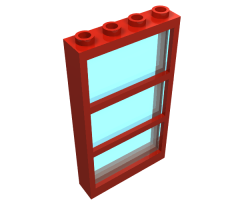 Window 1 x 4 x 6 Frame with 3 Panes, Fixed Glass with Trans-Light Blue Glass