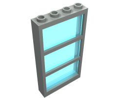 Window 1 x 4 x 6 Frame with 3 Panes, Fixed Glass with Trans-Light Blue Glass