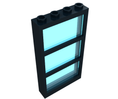 Window 1 x 4 x 6 Frame with 3 Panes, Fixed Glass with Trans-Light Blue Glass