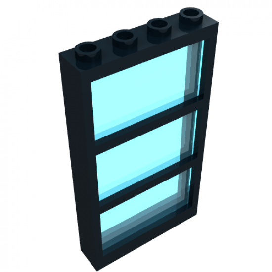 Window 1 x 4 x 6 Frame with 3 Panes, Fixed Glass with Trans-Light Blue Glass