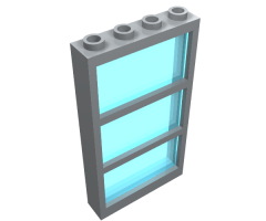 Window 1 x 4 x 6 Frame with 3 Panes, Fixed Glass with Trans-Light Blue Glass