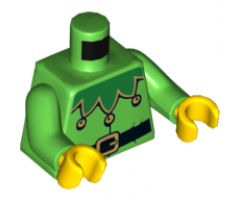 Torso Green Scalloped Collar with Gold Trim and Bells, Black Belt with Gold Buckle Pattern / Bright Green Arms / Yellow Hands