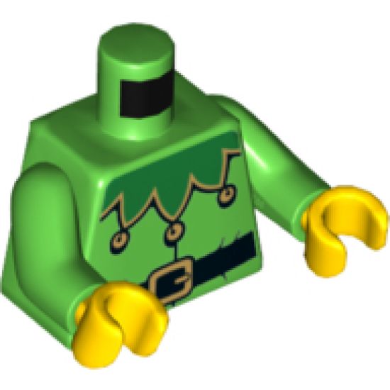 Torso Green Scalloped Collar with Gold Trim and Bells, Black Belt with Gold Buckle Pattern / Bright Green Arms / Yellow Hands