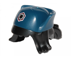 Minifigure, Hair Combo, Hair with Hat, Swept Sideways with Ponytail, Black, White and Red First Order Insignia and Black Flap Pattern