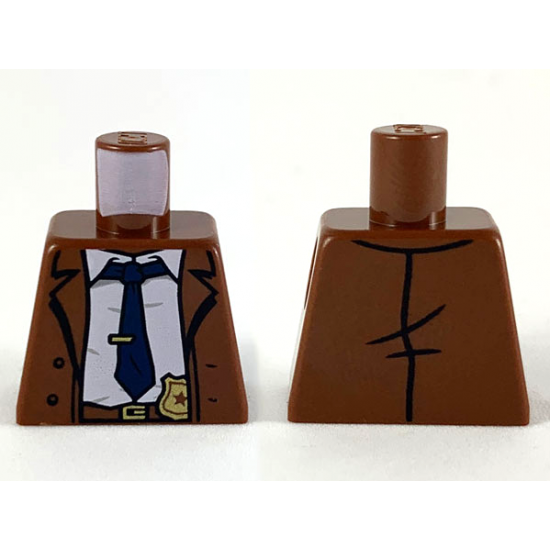 Torso Overcoat, White Shirt, Dark Blue Tie, Gold Tie Clip and Badge Pattern