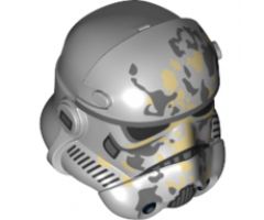 Minifigure, Headgear Helmet SW Stormtrooper, Raised Forehead Type 2, Tan and Dark Bluish Gray Dirt Stains Pattern