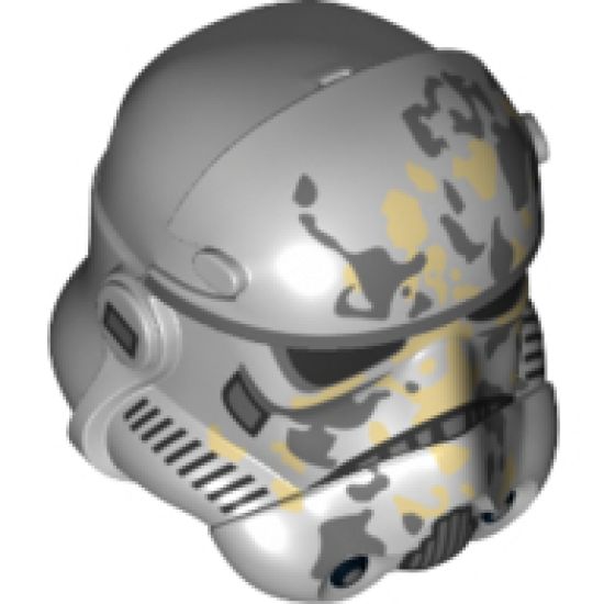 Minifigure, Headgear Helmet SW Stormtrooper, Raised Forehead Type 2, Tan and Dark Bluish Gray Dirt Stains Pattern