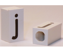 Tile, Modified 1 x 2 x 5/6 with Stud Hole in End and Black 'j' Lower Case Pattern