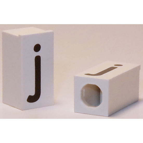 Tile, Modified 1 x 2 x 5/6 with Stud Hole in End and Black 'j' Lower Case Pattern