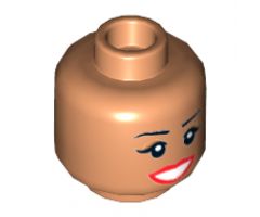 Minifigure, Head Dual Sided Female Thin Black Eyebrows, Brown Eye Shadow, Red Lips, Beauty Mark, Smile / Scared Pattern - Hollow Stud