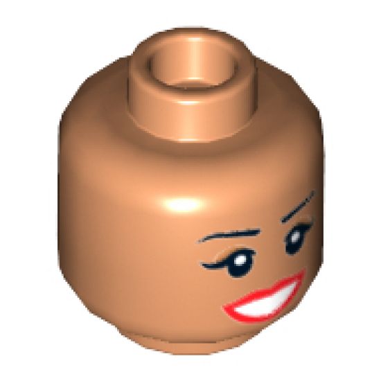 Minifigure, Head Dual Sided Female Thin Black Eyebrows, Brown Eye Shadow, Red Lips, Beauty Mark, Smile / Scared Pattern - Hollow Stud