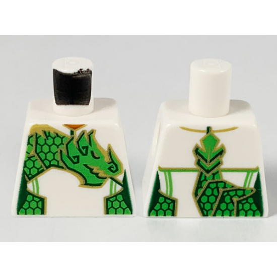 Torso Female Jumpsuit, Bright Green Dragon with Gold Outline Pattern