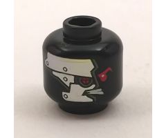 Minifigure, Head Alien with Mechanical Right Eye Red, Silver Plates on Front Pattern - Hollow Stud