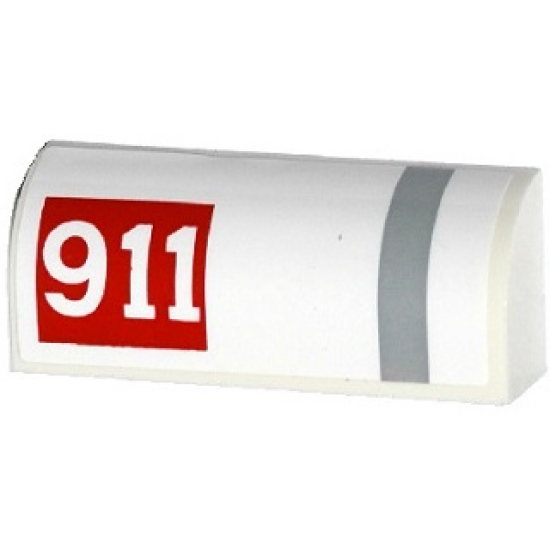 Slope, Curved 1 x 4 x 1 1/3 with '911' in Red Rectangle and Gray Stripe Pattern Model Left Side (Sticker) - Set 75912