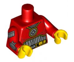 Torso Batman Muscles Outline, Medallion and Black Silver Belt with Orange Pouches Pattern / Red Arms with Wrist Guns Pattern / Yellow Hands