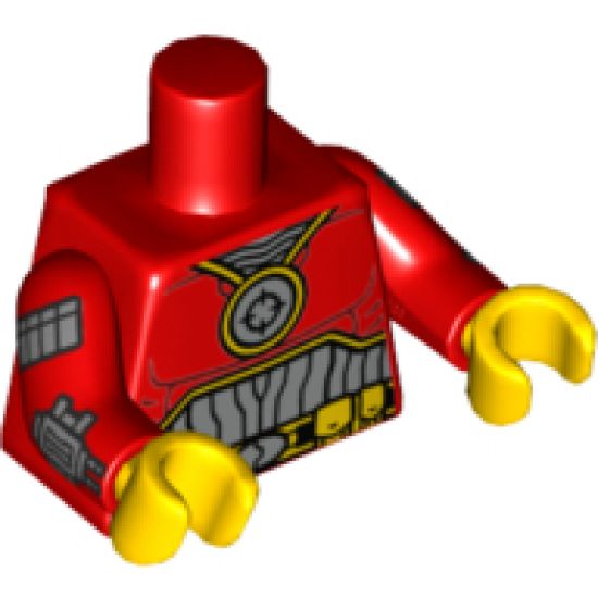 Torso Batman Muscles Outline, Medallion and Black Silver Belt with Orange Pouches Pattern / Red Arms with Wrist Guns Pattern / Yellow Hands