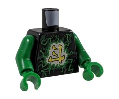 Torso Ninjago Green and Lime Airjitzu Electricity and Gold Ninjago Logogram 'Energy', Dragon Symbol on Back Pattern / Green Arms / Green Hands