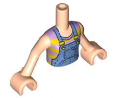 Mini Doll, Torso Friends Girl Medium Blue Overalls over Striped Tank Top Pattern, Light Nougat Arms with Hands