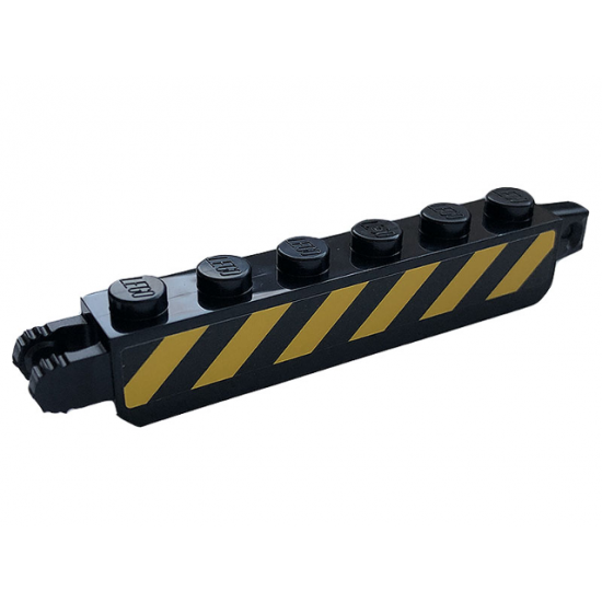 Hinge Brick 1 x 6 Locking with 1 Finger Vertical End and 2 Fingers Vertical End with Black and Yellow Danger Stripes Pattern on Both Sides (Stickers) - Set 60306