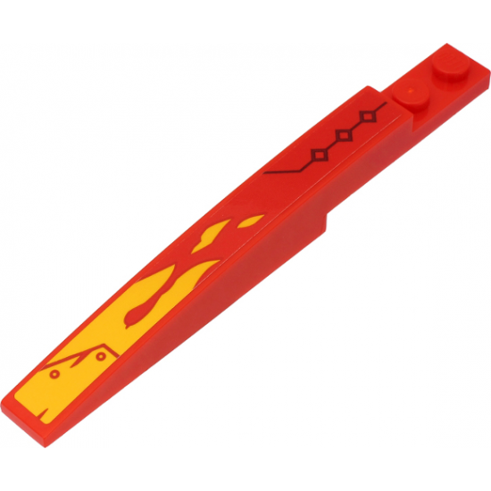 Slope, Curved 10 x 1 with Yellow Flames and Black Line and Squares on Red Background Pattern Model Right Side (Sticker) - Set 71704
