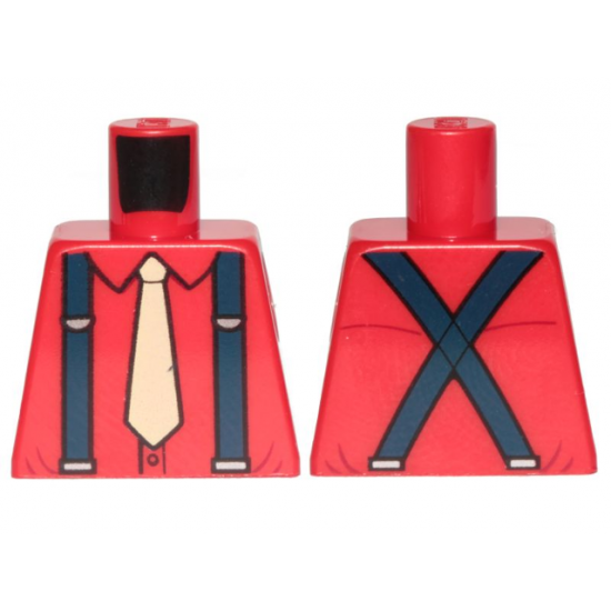 Torso Shirt with Tan Tie and Dark Blue Suspenders Pattern