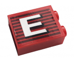 Brick 1 x 2 x 2 with Inside Stud Holder with Gray Stripes and White Letter 'E' Pattern Model Right Side (Sticker) - 10272