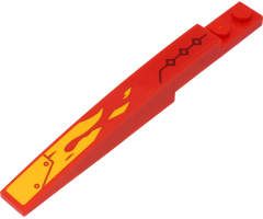 Slope, Curved 10 x 1 with Yellow Flames and Black Line and Squares on Red Background Pattern Model Left Side (Sticker) - Set 71704