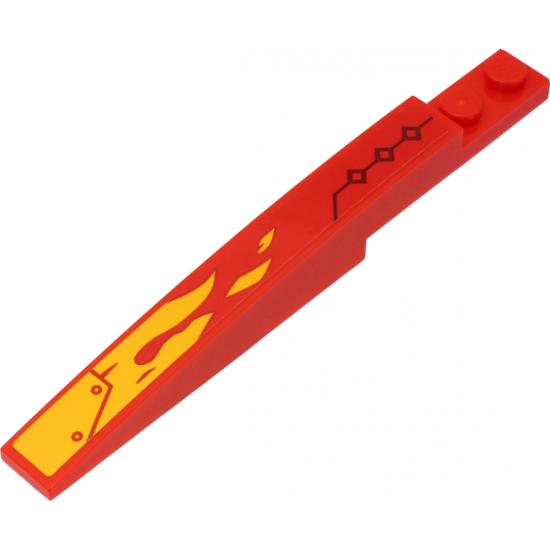 Slope, Curved 10 x 1 with Yellow Flames and Black Line and Squares on Red Background Pattern Model Left Side (Sticker) - Set 71704