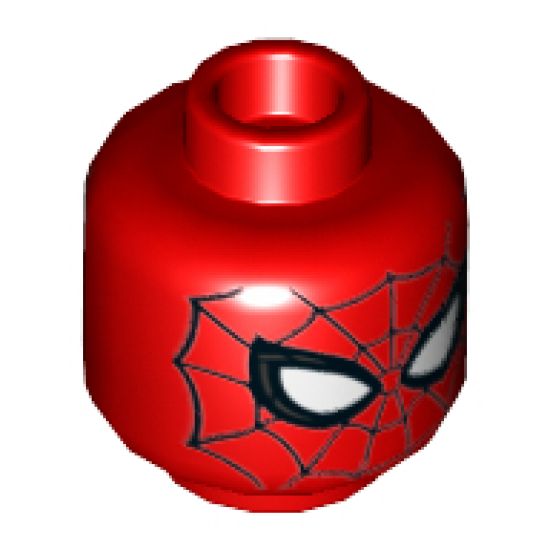 Minifigure, Head Alien with Spider-Man Black Web and Small White Eyes Pattern - Hollow Stud