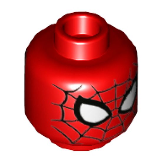Minifigure, Head Alien with Spider-Man Black Web and Large White and Silver Eyes Pattern - Hollow Stud