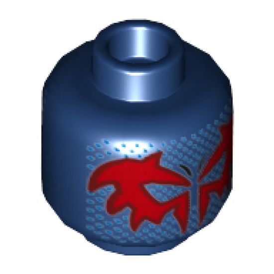 Minifigure, Head Mask, Bright Light Blue Dots Front and Back, Red and Dark Red Splotches Around Eyes Pattern - Hollow Stud
