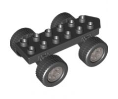 Duplo, Vehicle Car Base 2 x 6 with Four Black Wheels and Metallic Silver Hubs